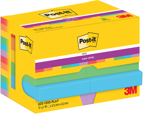 POST-IT Super Sticky Notes 47.6x47.6mm 622-12SS-PLA 6-farbig 12x90 Blatt
