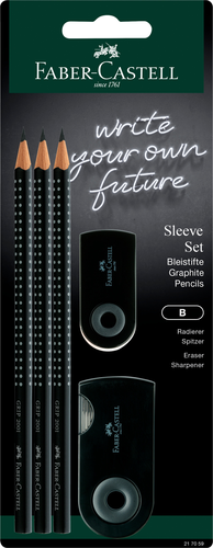 FABER-CASTELL Bleistift B/Radierer/Spitzer 217059 Sleeve Set schwarz