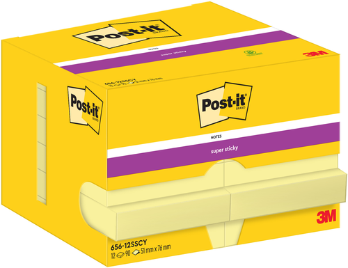 POST-IT Super Sticky Notes 47.6x73mm 656-12SSCY Gelb 12x90 Blatt