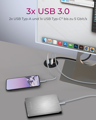 ICY BOX In-Desk USB Hub 60 mm black IB-HUB1404A 2x USB 3.0, USB-C, 3,5mm, SD