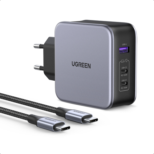 UGREEN USB Wallcharger Nexode 140W 90549 Bundle,GaN,USB-A+C,2M Cable