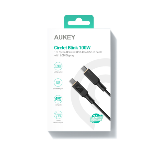 AUKEY Cable USB-C-to-C,LCD Display CB-MCC101 1.0m,Nylon Braided,100W,Bl.