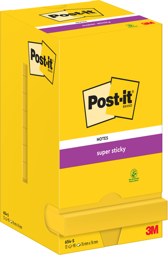POST-IT Notes Super Sticky 76x76mm 654-S gelb 12x90 Blatt