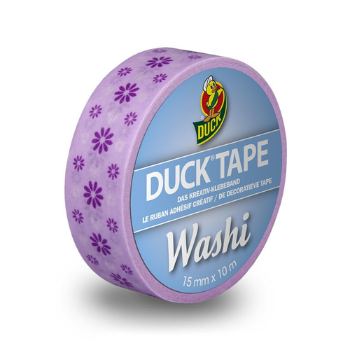 Duck Tape WASHI Bnder Purple Flower 15 mm, Rolle 10 m