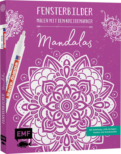 EMF Fensterbilder malen mit dem Kreidemarker Mandalas - Mit Anleitung, 7 XXL-Vorlagen-Postern und original edding 4090 Kreide