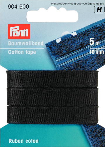 Prym Baumwollband, schwarz 10 mm, Karte 5 m