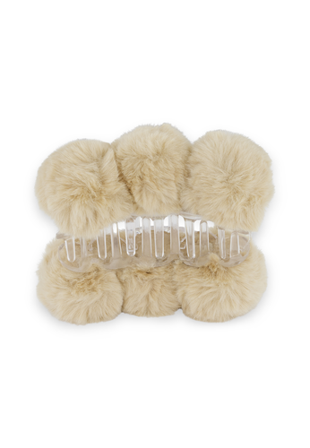 Trisa Fashion Fake Fur Haarklammer mit Pommeln 13 cm beige