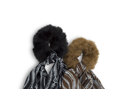 Trisa Fashion Fake Fur Scrunchie mit Satin 8 cm schwarz braun