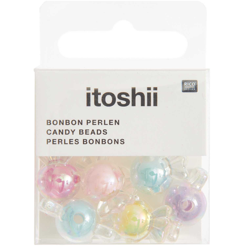 Rico Bonbon Perlen, transparent mit Farbeinzug ca. 22 x 12 x 12 mm, 6 Stk,