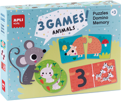 APLI KIDS Spielebox Tiere 18798 Puzzle, Domino, Memory