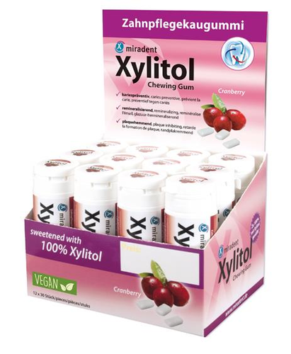 Miradent Xylitol Cranberry, Display 12 Dosen  30 Stk.