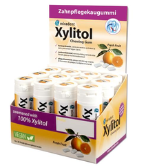 Miradent Xylitol Frucht, Display 12 Dosen à 30 Stk.