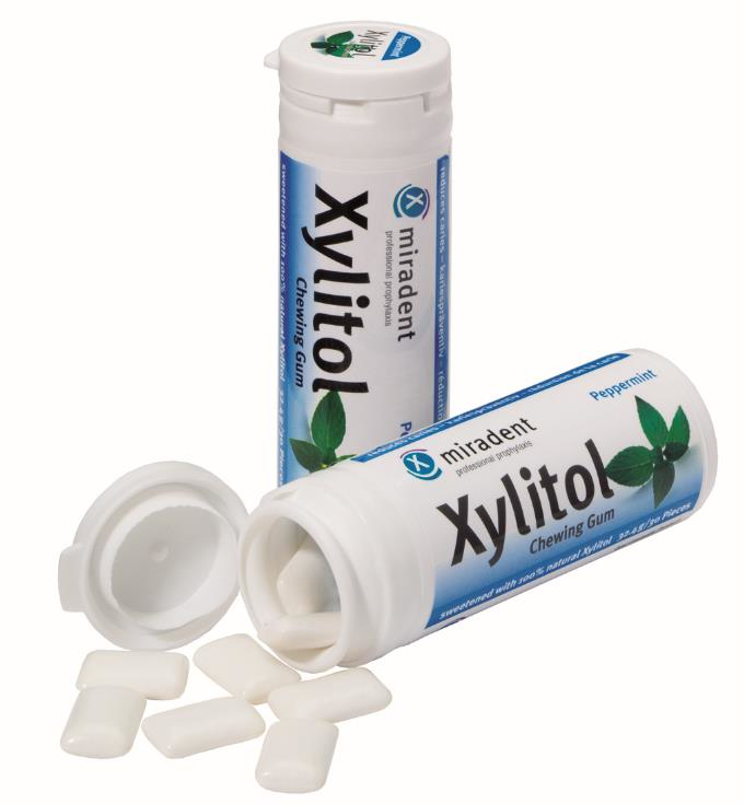 Miradent Xylitol Pfefferminz Zahnpflegekaugummi, Dose à 30 Stk. kau
