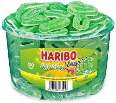 HARIBO Saure Apfelringe 100082 Dose 1200g, 150 Stk.