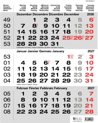 CALENDARIA 3-Monats-Wandkalender 2027 9783036205793 grau...