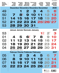CALENDARIA 3-Monats-Wandkalender 2027 9783036205786 blau...
