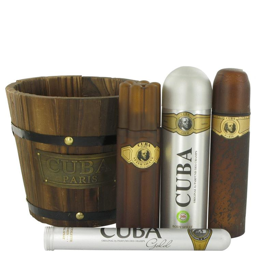 Cuba Gold by Fragluxe Gift Set -- 3.4 oz Eau de Toilette Spray + 1.17 oz Eau de Toilette Spray + 6.7 oz Body Spray + 3.3 oz After Shave