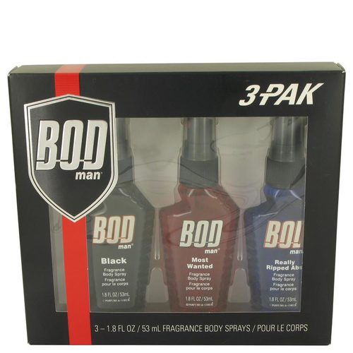 Bod Man Black by Parfums De Coeur Gift Set -- Three 1.8 oz Body Sprays Includes Bod Man Black + Most Wanted + Really Ripped Abs